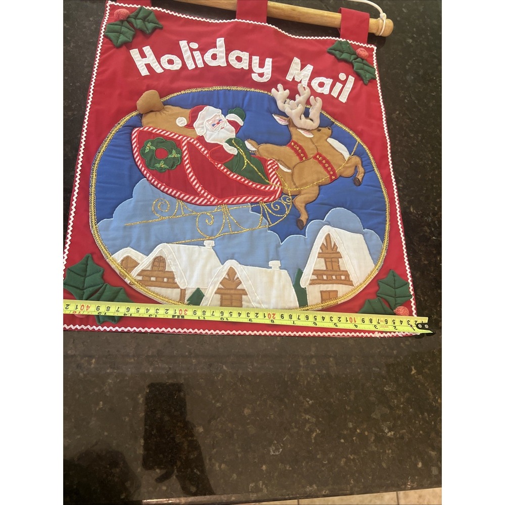 Christmas Fabric Wall Hanging Holiday Mail Vintage Santa Sleigh Decoration - Picture 3 of 8